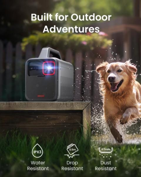 Proiector smart portabil Anker, Mars 3, DLP, 1000 ANSI, auto-focus, Android 11, difuzor 40W, 1920x1080, ecran max 200 inch, IPX3, Wi-Fi, BTH, HDMI, USB-C, USB-A, AUX, gri, "D2333211" (timbru verde 4 lei) - 0194644135683 - imagine 3
