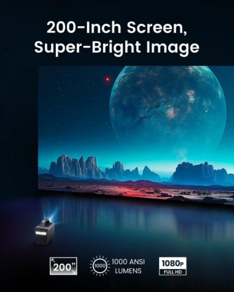 Proiector smart portabil Anker, Mars 3, DLP, 1000 ANSI, auto-focus, Android 11, difuzor 40W, 1920x1080, ecran max 200 inch, IPX3, Wi-Fi, BTH, HDMI, USB-C, USB-A, AUX, gri, "D2333211" (timbru verde 4 lei) - 0194644135683 - imagine 4