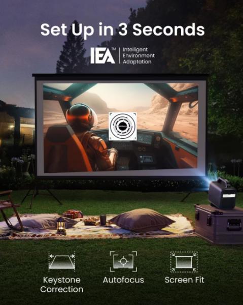 Proiector smart portabil Anker, Mars 3, DLP, 1000 ANSI, auto-focus, Android 11, difuzor 40W, 1920x1080, ecran max 200 inch, IPX3, Wi-Fi, BTH, HDMI, USB-C, USB-A, AUX, gri, "D2333211" (timbru verde 4 lei) - 0194644135683 - imagine 5