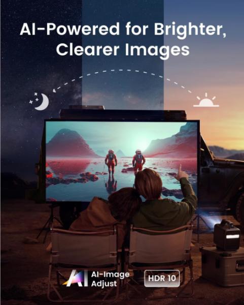 Proiector smart portabil Anker, Mars 3, DLP, 1000 ANSI, auto-focus, Android 11, difuzor 40W, 1920x1080, ecran max 200 inch, IPX3, Wi-Fi, BTH, HDMI, USB-C, USB-A, AUX, gri, "D2333211" (timbru verde 4 lei) - 0194644135683 - imagine 6