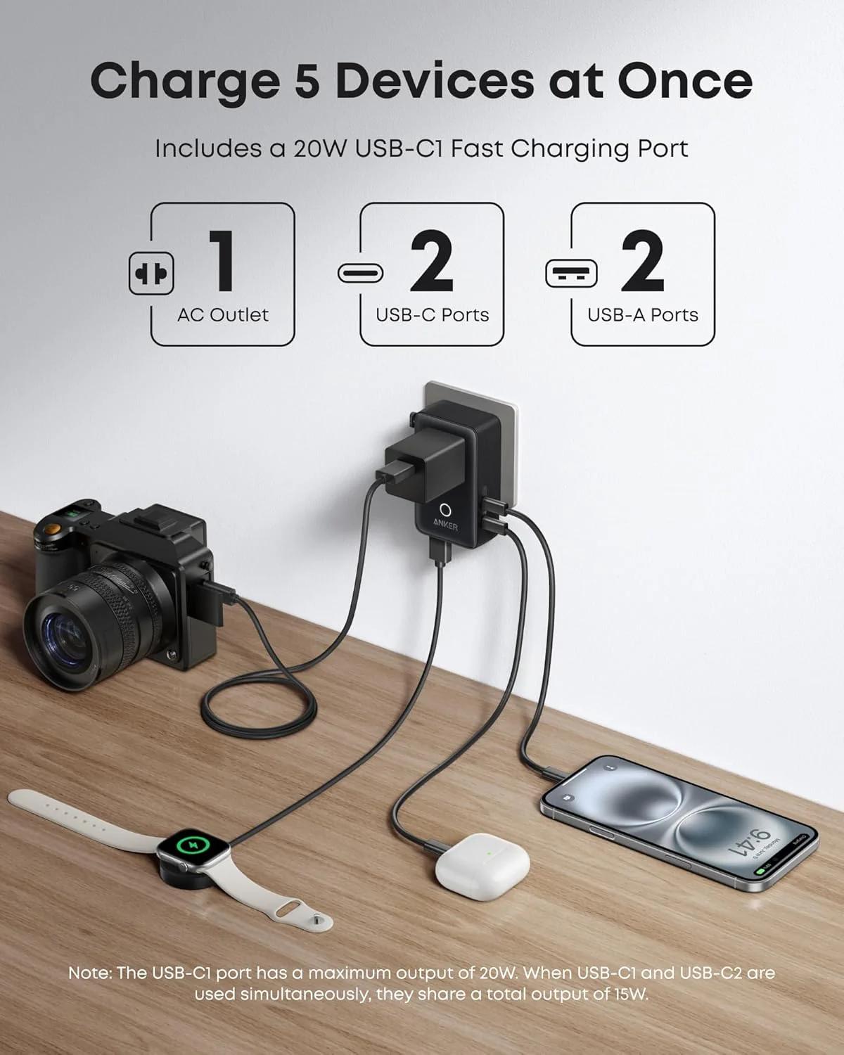 ALIMENTATOR SmartPhone la 220V Anker Anker Nano Travel Adapter (5-in-1, 20W) (H)Offline - UN (excluded CN, Europe) Black 1 "A9215H11" - imagine 5