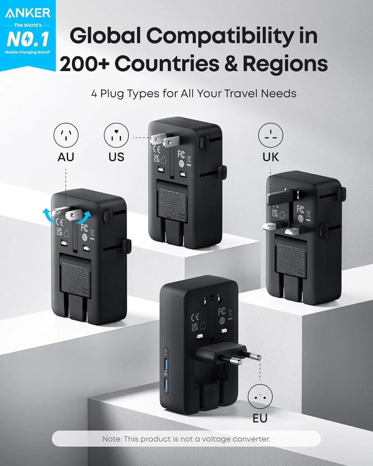 ALIMENTATOR SmartPhone la 220V Anker Anker Nano Travel Adapter (5-in-1, 20W) (H)Offline - UN (excluded CN, Europe) Black 1 "A9215H11" - imagine 4