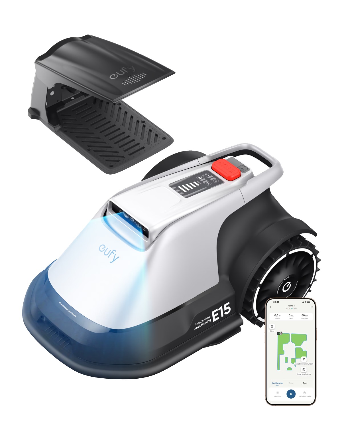 Robot tuns iarba Anker "eufy ", GPS, Wi-Fi, 4G, inaltime de taiere 2.5 - 7.6 cm, max 800m2, camera FOV 96° orizontal, 80° vertical, cartografiere, inaltime max iarba 9cm, , , , gri, , "T2880GA2" (timbru verde 11 lei) - 0194644311179 - imagine 2