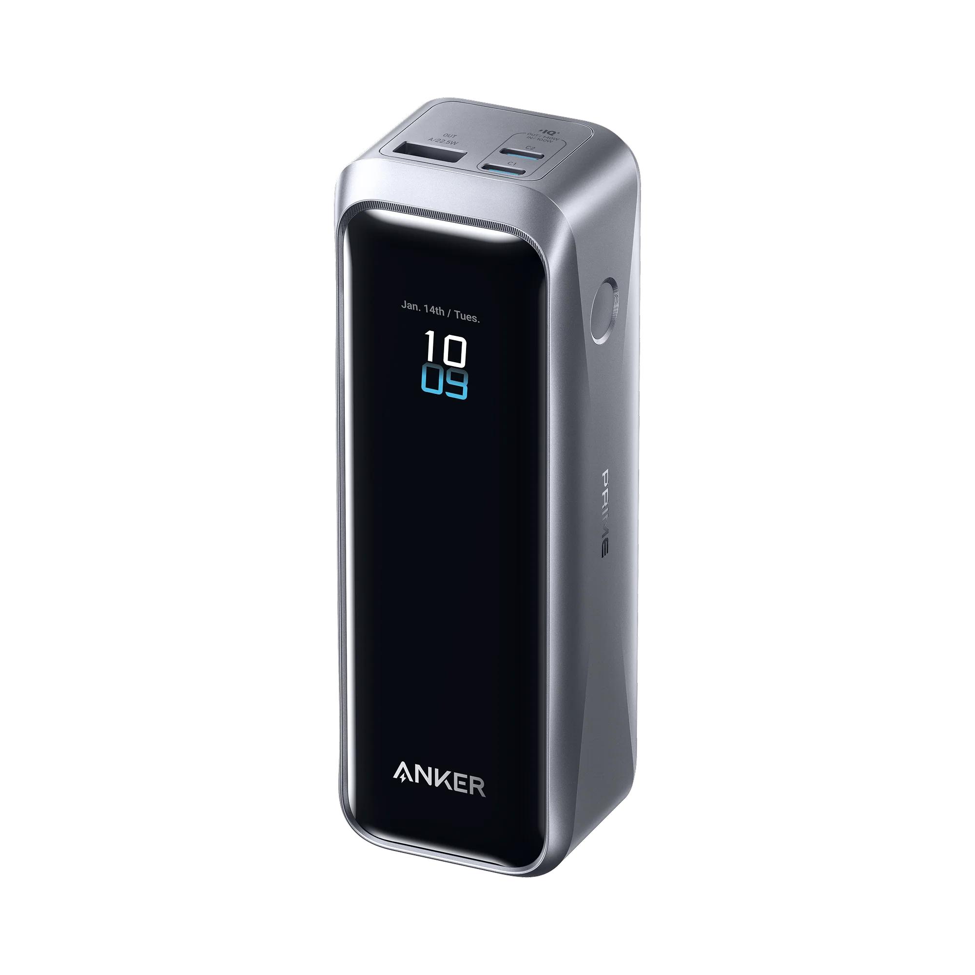 POWER BANK Anker 20.000 mAh, 220W, max 100W input, max 140W output per port USB-C Power IQ 4.0, 2 x USB-C, 1x USB-A(output), display inteligent, 510g, gri, "A110BH11" (timbru verde 0.98 lei) - 194644239350 - imagine 2