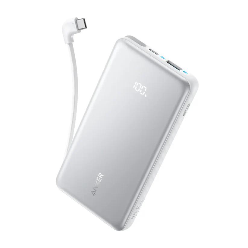POWER BANK Anker 10.000 mAh, 22.5W Fast charge, 1 x USB-C, 1 x USB-A, afisaj electronic, cablu USB-C inclus, 229, alb, "A110DH21" (timbru verde 0.98 lei) - 194644276560