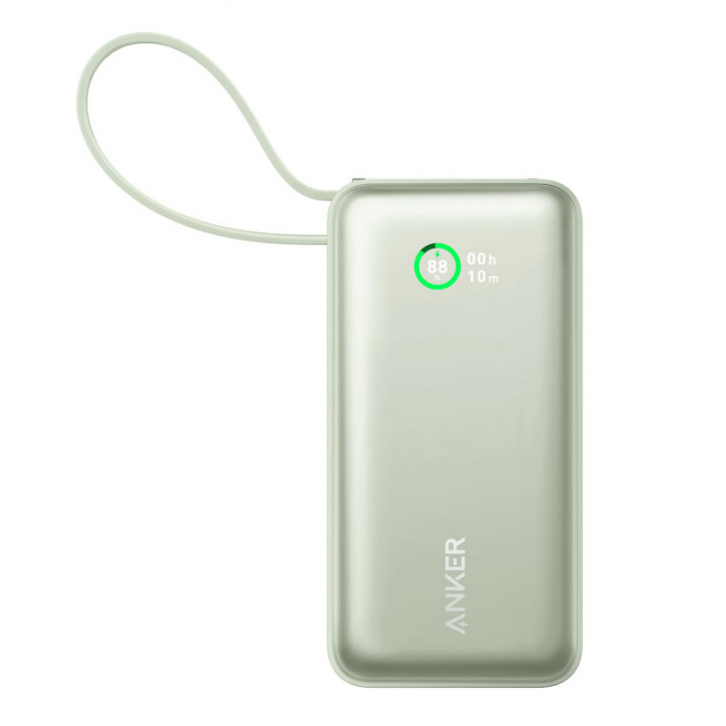 POWER BANK Anker "Nano" 10.000 mAh, 30W PD si Power IQ 3.0, 1 x USB, 1 x USB-C, cablu USB-C, incarcare bidirectionala, 213 g, verde, "A1259G61" (timbru verde 0.98 lei) - 0194644179373 - imagine 2
