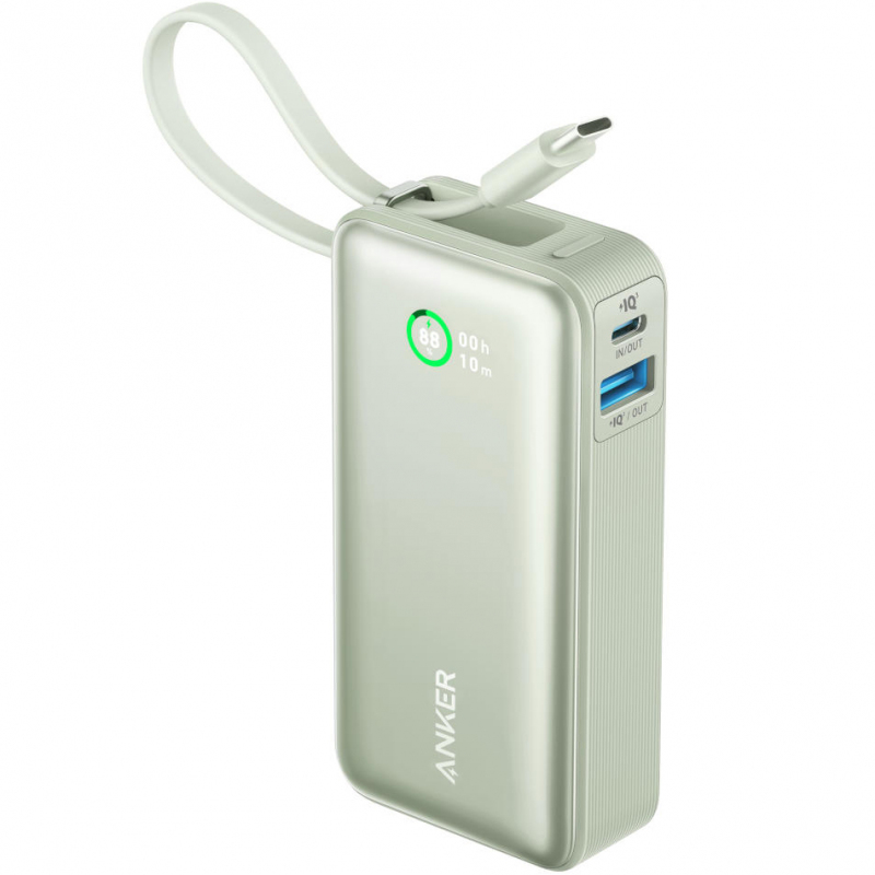 POWER BANK Anker "Nano" 10.000 mAh, 30W PD si Power IQ 3.0, 1 x USB, 1 x USB-C, cablu USB-C, incarcare bidirectionala, 213 g, verde, "A1259G61" (timbru verde 0.98 lei) - 0194644179373 - imagine 3