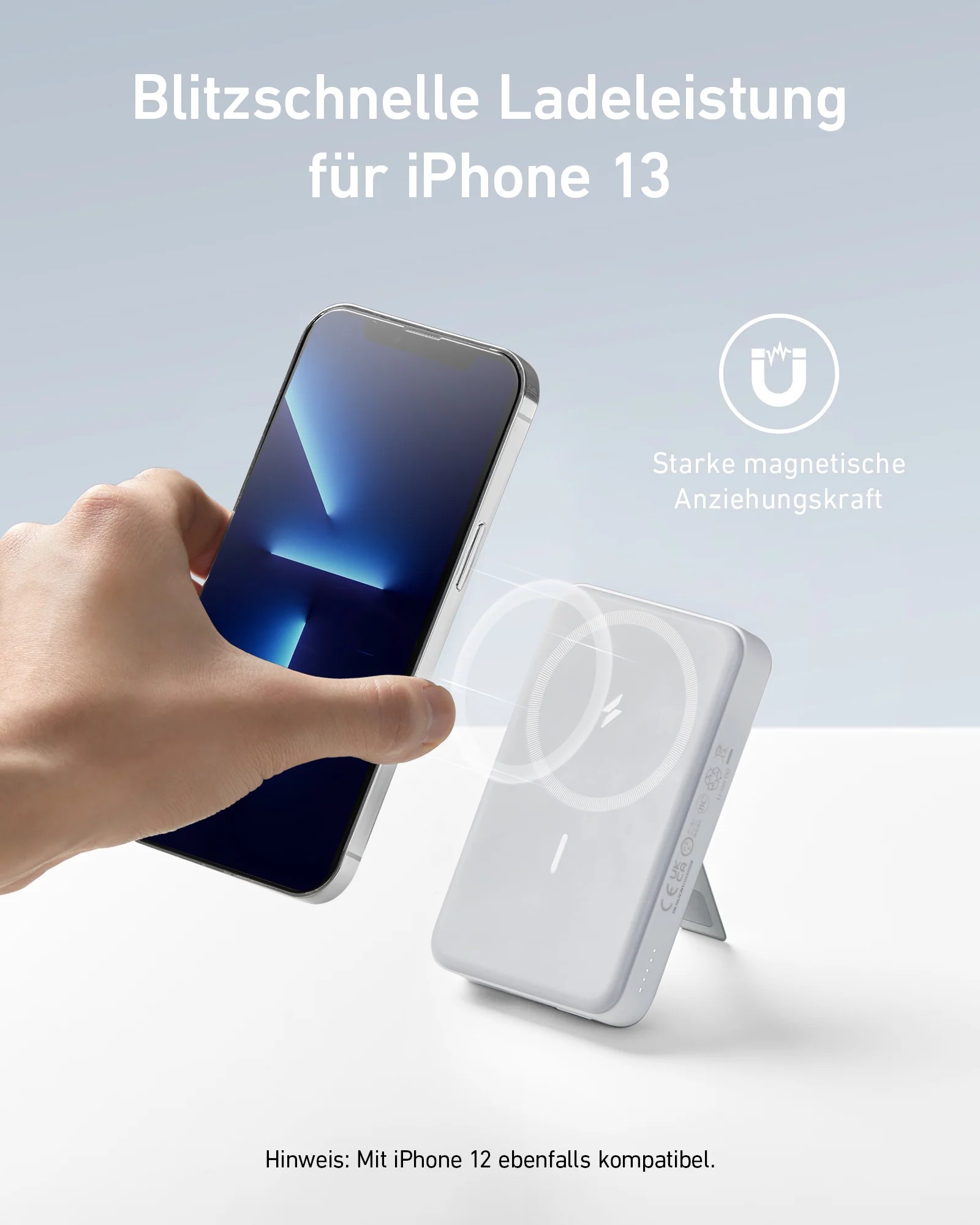 POWER BANK Anker "MagGo" 10.000 mAh, 27W Qi 2.0 15W, suport pliabil, compatibil iPhone 15/14/13/12, 1 x USB-C, afisaj inteligent, 389 g, alb, "A1654G21" (timbru verde 0.98 lei) - 194644173371 - imagine 2