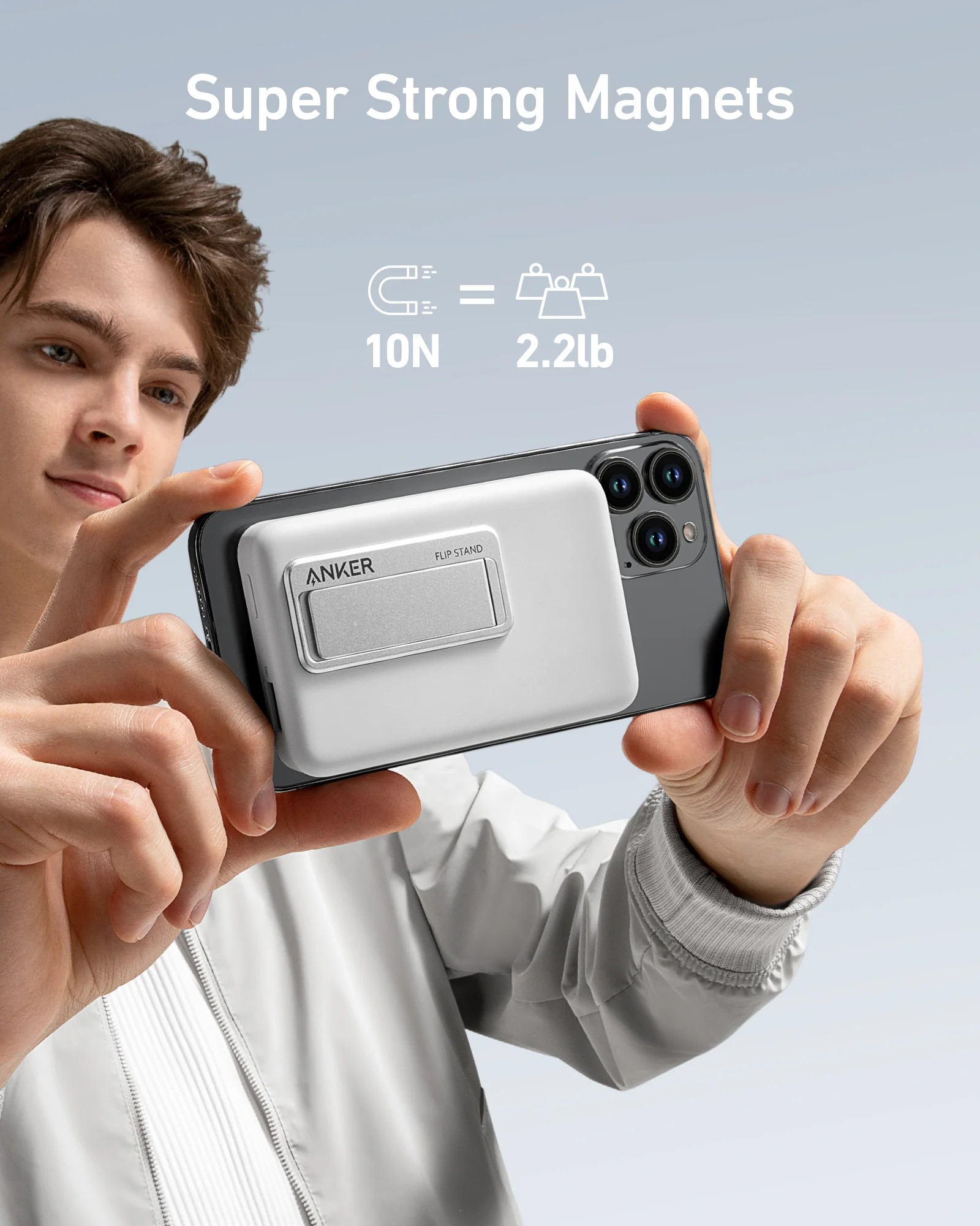 POWER BANK Anker "MagGo" 10.000 mAh, 27W Qi 2.0 15W, suport pliabil, compatibil iPhone 15/14/13/12, 1 x USB-C, afisaj inteligent, 389 g, alb, "A1654G21" (timbru verde 0.98 lei) - 194644173371 - imagine 6