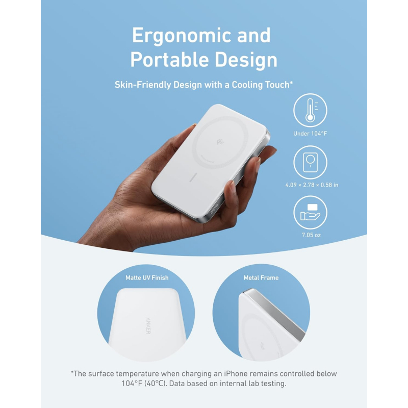 POWER BANK Anker "MagGo" 10.000 mAh, magnetic, wireless, 276 g, alb, "A1664H21" (timbru verde 0.98 lei) - 0194644203504 - imagine 3
