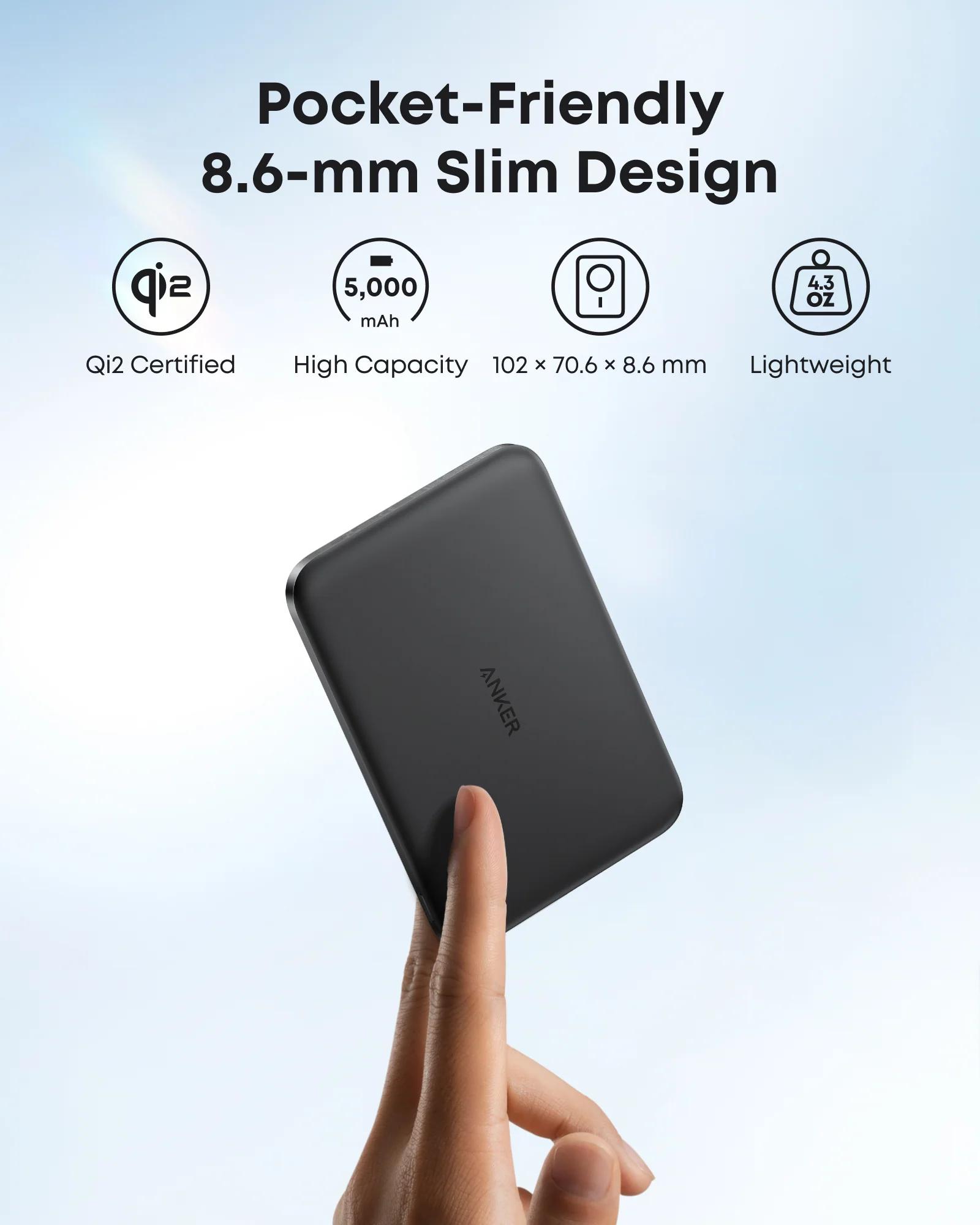 POWER BANK Anker "Nano" 5.000 mAh, 15W MagGo, slim, magnetic, wireless, 1 x USB-C incarcare, 122g, negru, "A1665H11" (timbru verde 0.98 lei) - 194644235475 - imagine 4