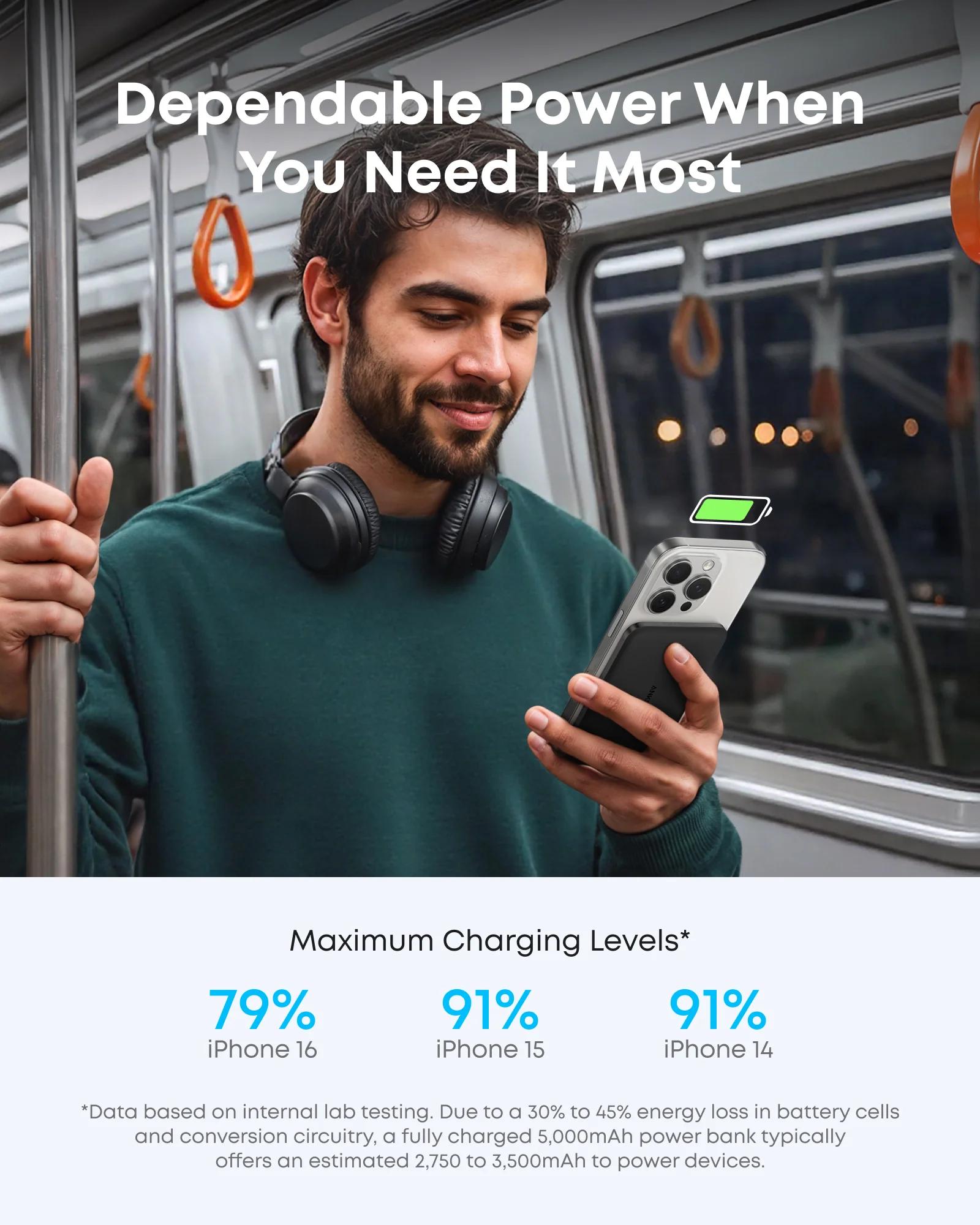 POWER BANK Anker "Nano" 5.000 mAh, 15W MagGo, slim, magnetic, wireless, 1 x USB-C incarcare, 122g, negru, "A1665H11" (timbru verde 0.98 lei) - 194644235475 - imagine 8