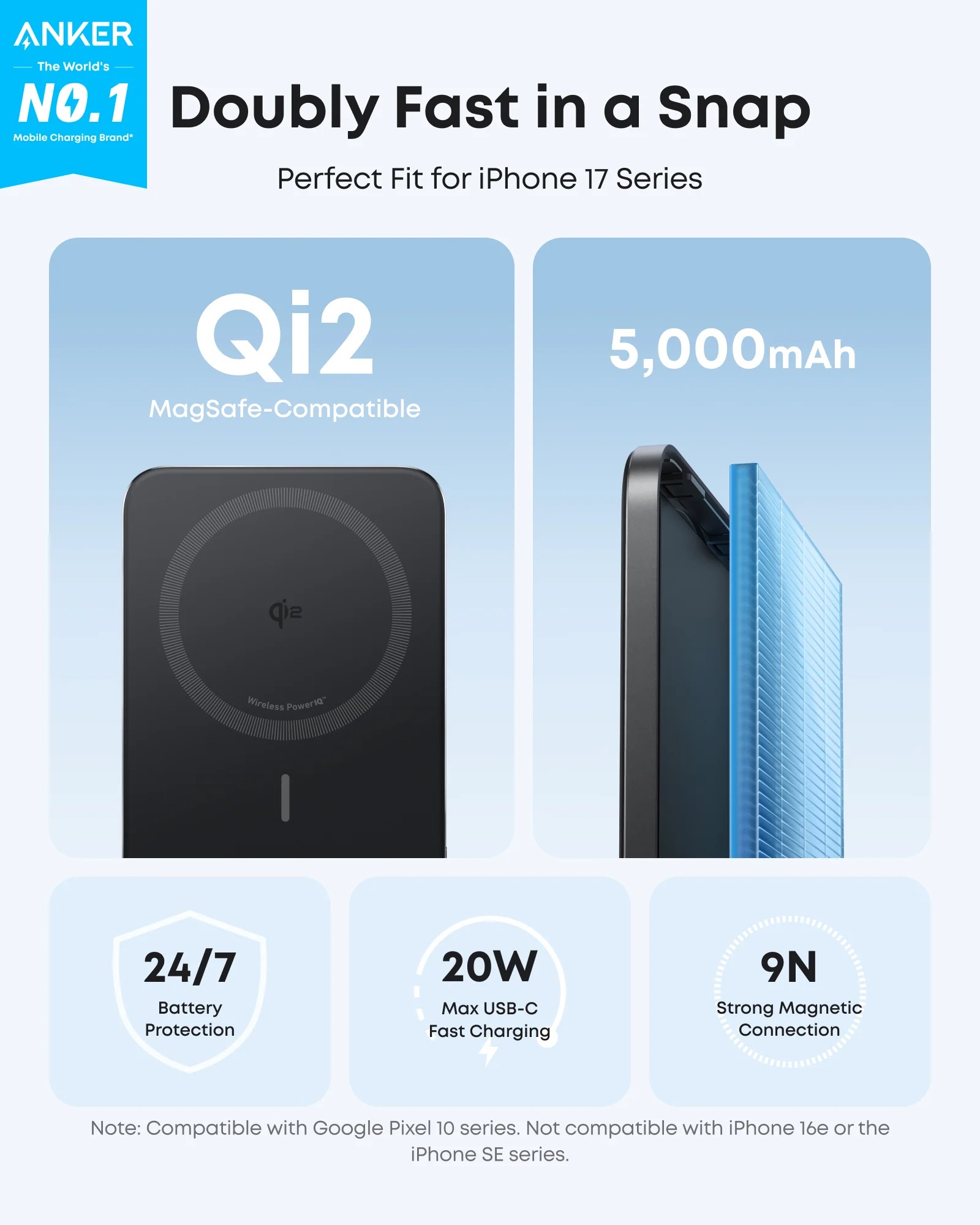POWER BANK Anker "Nano" 5.000 mAh, 15W MagGo, slim, magnetic, wireless, 1 x USB-C incarcare, 122g, negru, "A1665HO1" (timbru verde 0.98 lei) - 0194644321808 - imagine 2