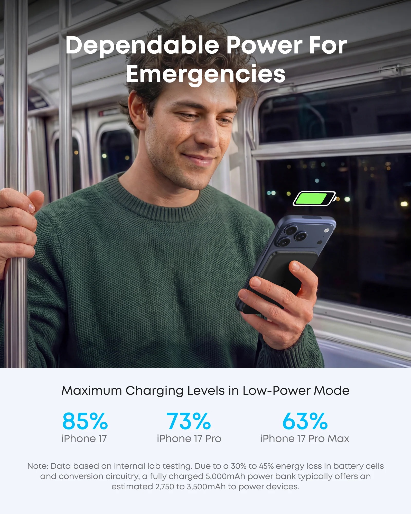 POWER BANK Anker "Nano" 5.000 mAh, 15W MagGo, slim, magnetic, wireless, 1 x USB-C incarcare, 122g, negru, "A1665HO1" (timbru verde 0.98 lei) - 0194644321808 - imagine 6
