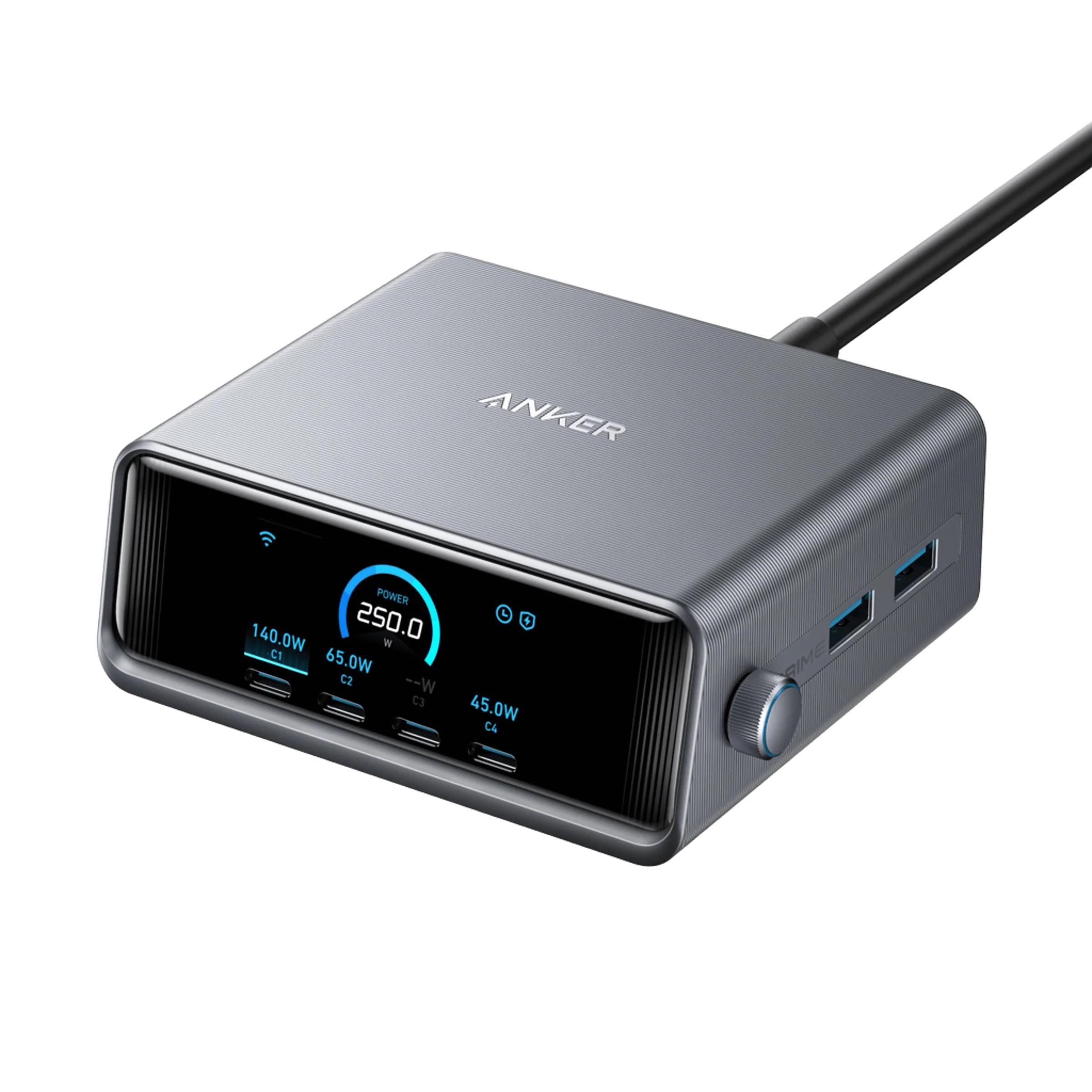 Alimentator retea Anker, Prime, 250W, PowerIQ 4.0, 4 x USB-C, 2 x USB-A, afisaj LCD 2.26 inch, argintiu, "A2345341" (timbru verde 0.18 lei) - 194644040437