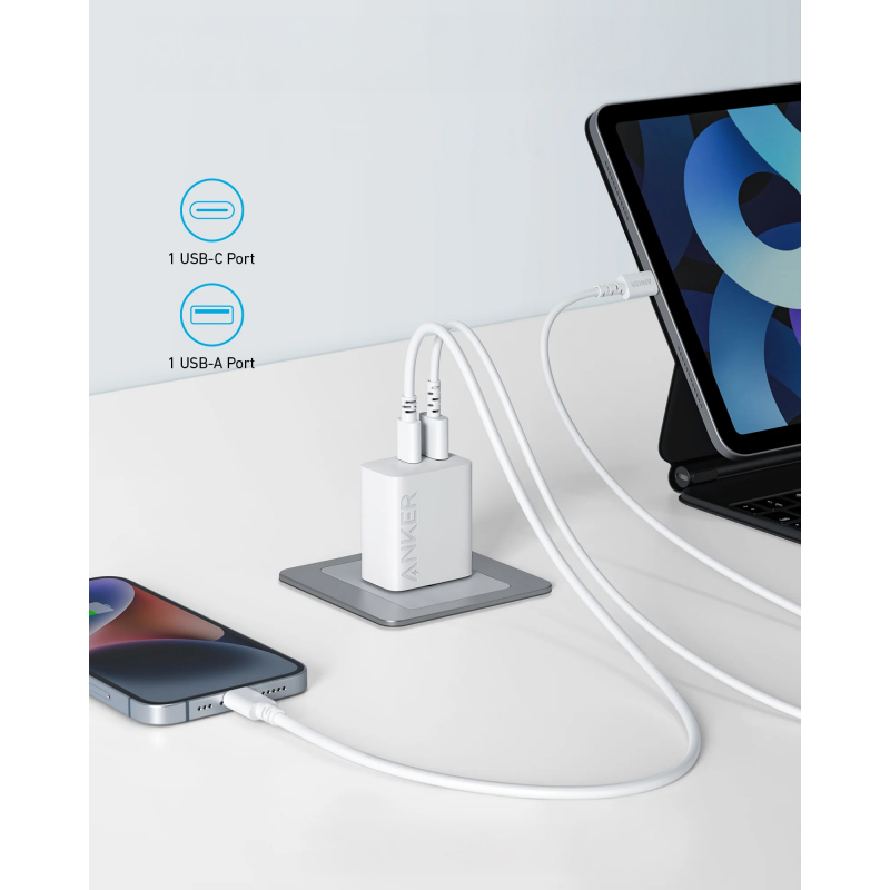 INCARCATOR retea Anker "312" 20W, PowerIQ, 1 x USB Type-C, 1 x USB, alb, "A2348G21" (timbru verde 0.18 lei) - 0194644139735 - imagine 2