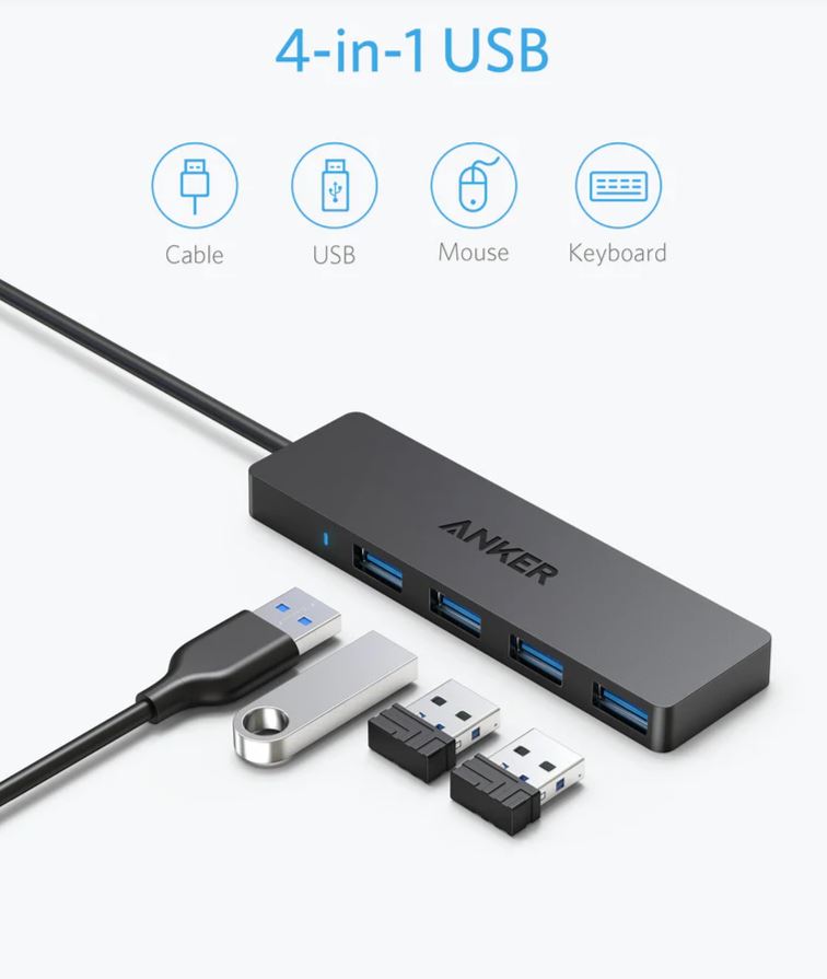 HUB USB Anker 4-in-1, porturi: 4 x USB 3.2 gen 1, conectare prin USB 3.2 (T), rata transfer 5 Gbps, ABS, negru, "A7516016" (timbru verde 0.18 lei) - 0194644157128 - imagine 2