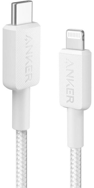 Cablu alimentare si date Anker, USB Type-C (T) la Lightning (T), 0.9m rata transfer 480 Mbps, invelis nylon, braided, alb, "A81B5G21" (timbru verde 0.03 lei) - 0194644115524