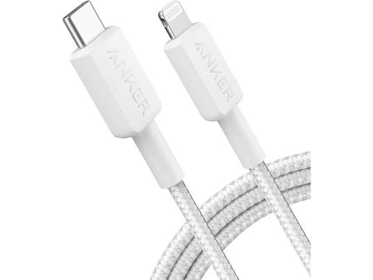 Cablu alimentare si date Anker, USB Type-C (T) la Lightning (T), 1.8m rata transfer 480 Mbps, invelis nylon, braided, alb, "A81B6G21" (timbru verde 0.03 lei) - 0194644157265