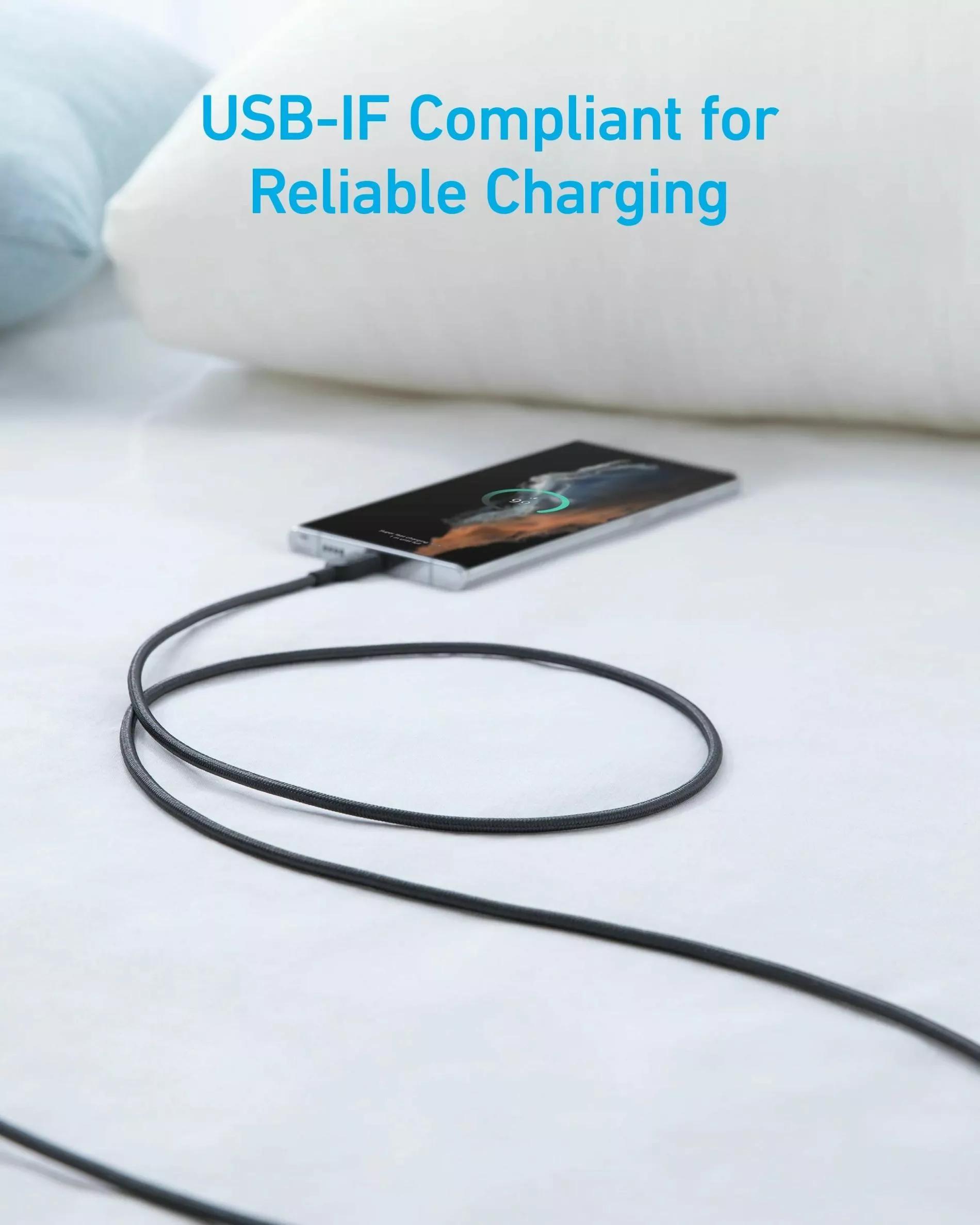Cablu alimentare si date Anker, USB-A (T) la USB Type-C (T), 1.8m rata transfer 480 Mbps, invelis nylon, braided, negru, "A81H6G11" (timbru verde 0.03 lei) - 0194644108724 - imagine 2