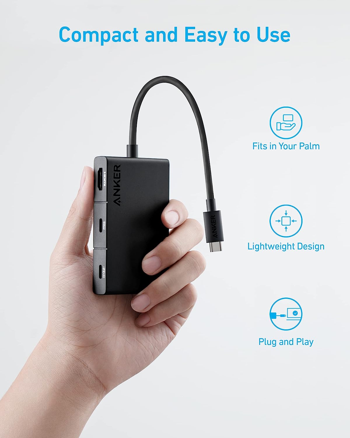 DOCKING Station Anker 5-in-1, porturi: HDMI(M) 4K 30Hz,2xUSB 3.2 gen1, USB Type-C,PD 100W,conectare prin USB Type-C(T),rata transfer 5Gbps, ABS, negru "A8356G11" (timbru verde 0.18 lei)-0194644125639 - imagine 3