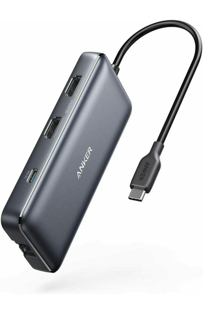 DOCKING Station Anker 8-in-1,porturi: 2xHDMI(M),2xUSB 3.2 gen1 (M), RJ-45,PD 100W,SD/microSD,conectare prin USB-C (T),rata transfer 5 Gbps,ABS, gri "A83800A1" (timbru verde 0.18 lei) - 0194644138974