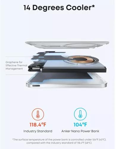 POWER BANK Anker "Nano" 5.000 mAh, 15W MagGo, slim, magnetic, wireless, 1 x USB-C incarcare, 122g, alb, "A1665H21" (timbru verde 0.98 lei) - 194644235451 - imagine 3