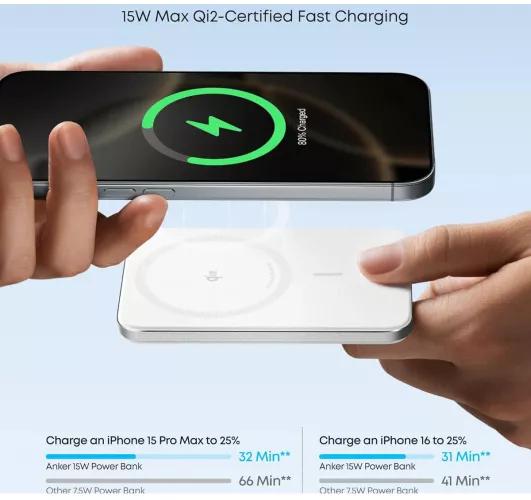 POWER BANK Anker "Nano" 5.000 mAh, 15W MagGo, slim, magnetic, wireless, 1 x USB-C incarcare, 122g, alb, "A1665H21" (timbru verde 0.98 lei) - 194644235451 - imagine 5