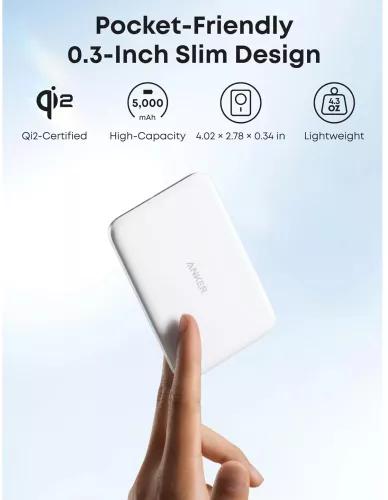 POWER BANK Anker "Nano" 5.000 mAh, 15W MagGo, slim, magnetic, wireless, 1 x USB-C incarcare, 122g, alb, "A1665H21" (timbru verde 0.98 lei) - 194644235451 - imagine 6