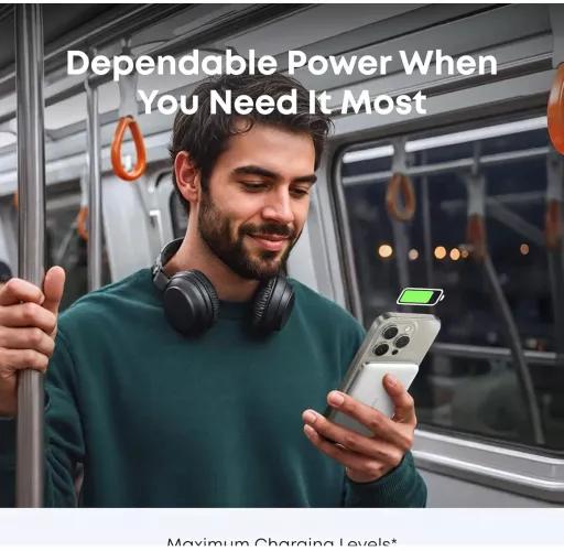 POWER BANK Anker "Nano" 5.000 mAh, 15W MagGo, slim, magnetic, wireless, 1 x USB-C incarcare, 122g, alb, "A1665H21" (timbru verde 0.98 lei) - 194644235451 - imagine 7