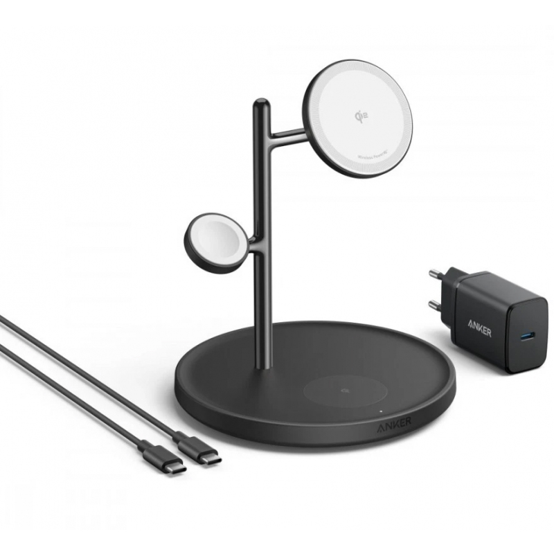 Stand incarcare wireless Anker, MagGo 3-in-1, 15W, fast charge, compatibl Apple, 1 x USB-C incarcare, negru, "B25M3312" (timbru verde 0.18 lei) - 0194644077273 - imagine 3