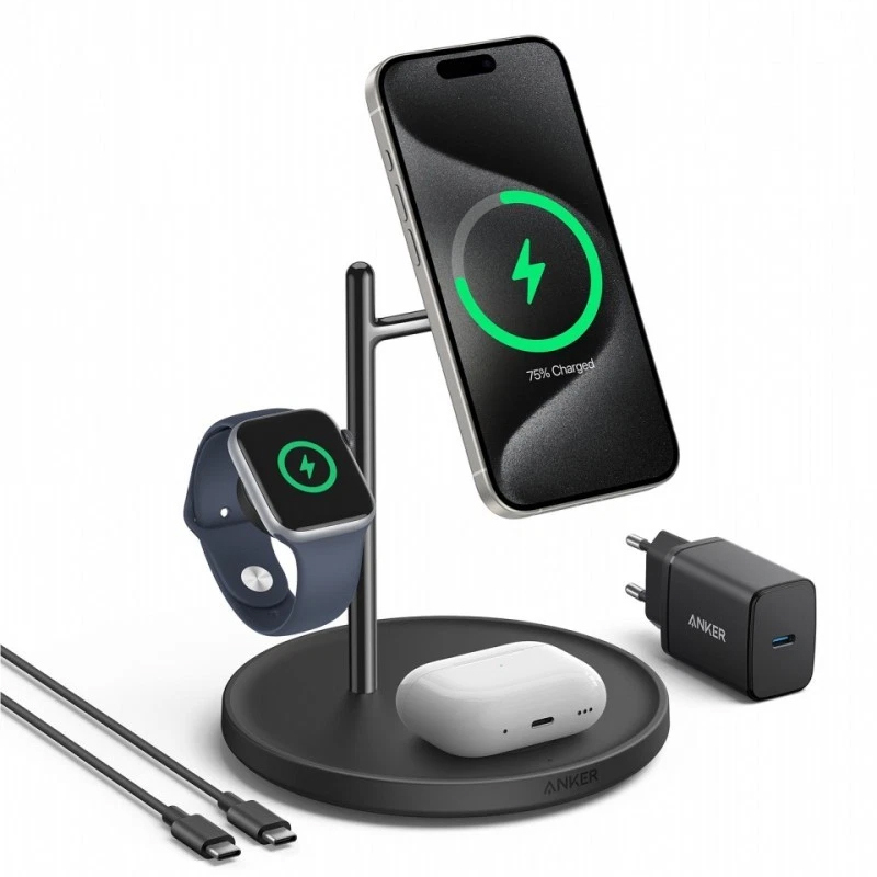 Stand incarcare wireless Anker, MagGo 3-in-1, 15W, fast charge, compatibl Apple, 1 x USB-C incarcare, negru, "B25M3312" (timbru verde 0.18 lei) - 0194644077273 - imagine 4