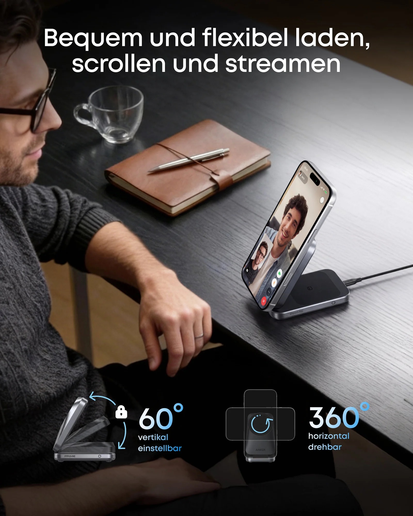 Statie de incarcare wireless 3 in 1 Anker, Prime, 45W, portabil, pliabil, fast charge, pentru iPhone seriile 12-17, Apple Watch, AirPods,exceptie iPhone 17 Air, 1 x USB-C incarcare, gri, "B25N1G11" (timbru verde 0.18 lei) - 0194644321809 - imagine 6