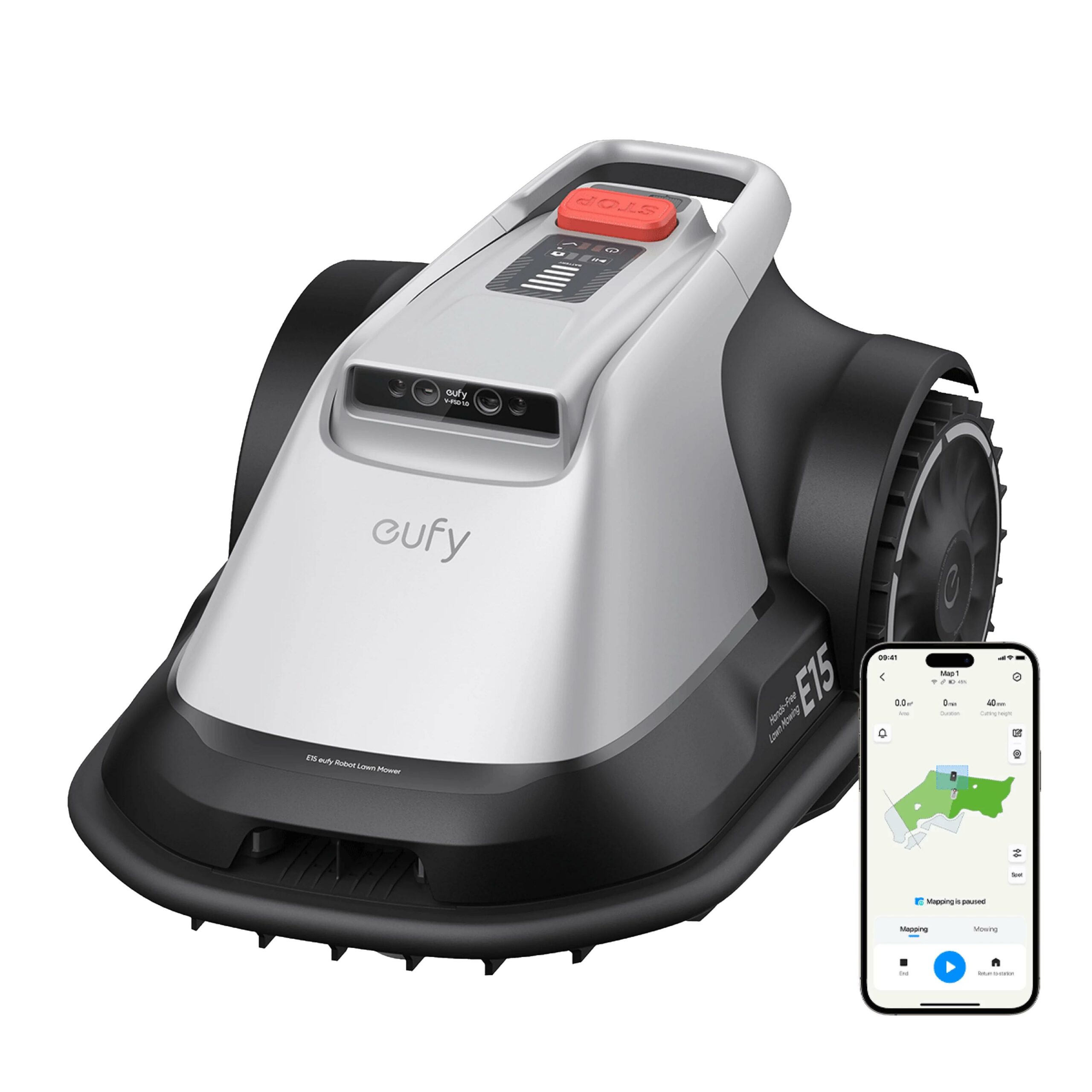 Robot tuns iarba Anker "eufy E15", GPS, Wi-Fi, 4G, inaltime de taiere 2.5 - 7.6 cm, max 800m2, camera FOV 96grade orizontal, 80grade vertical, cartografiere, inaltime max iarba 9cm "T2880GA1" (timbru verde 11 lei) - 194644290665 - imagine 3