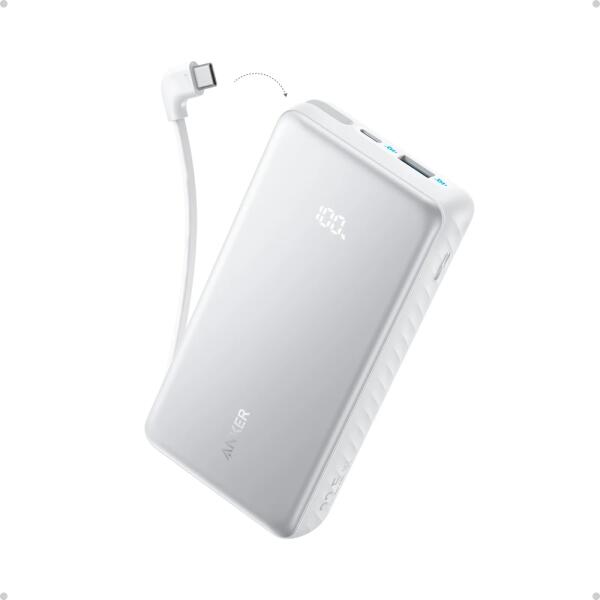 POWER BANK Anker 20.000 mAh, 22.5W Fast charge, 1 x USB-C, 1 x USB-A, afisaj electronic, cablu USB-C inclus, 392, alb, "A110EH21" (timbru verde 0.98 lei) - 194644276652
