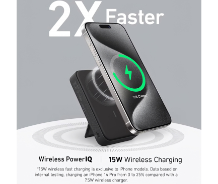 POWER BANK Anker "MagGo" 10.000 mAh, 27W Qi 2.0 15W, suport pliabil, compatibil iPhone 15/14/13/12, 1 x USB-C, afisaj inteligent, 389 g, negru, "A1654G11" (timbru verde 0.98 lei) - 194644173388 - imagine 3