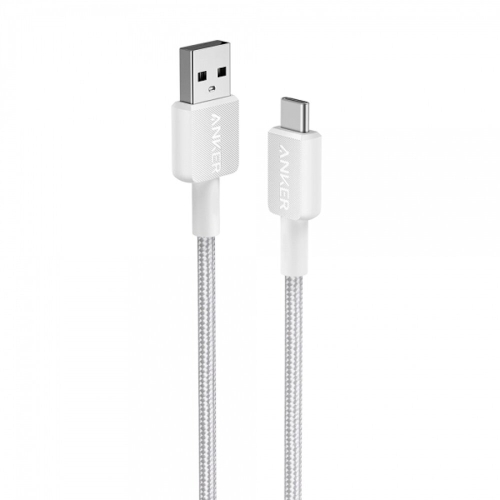 Cablu alimentare si date Anker, USB-A (T) la USB Type-C (T), 0.9m rata transfer 480 Mbps, invelis nylon, braided, alb, "A81H5G21" (timbru verde 0.03 lei) - 0194644138974