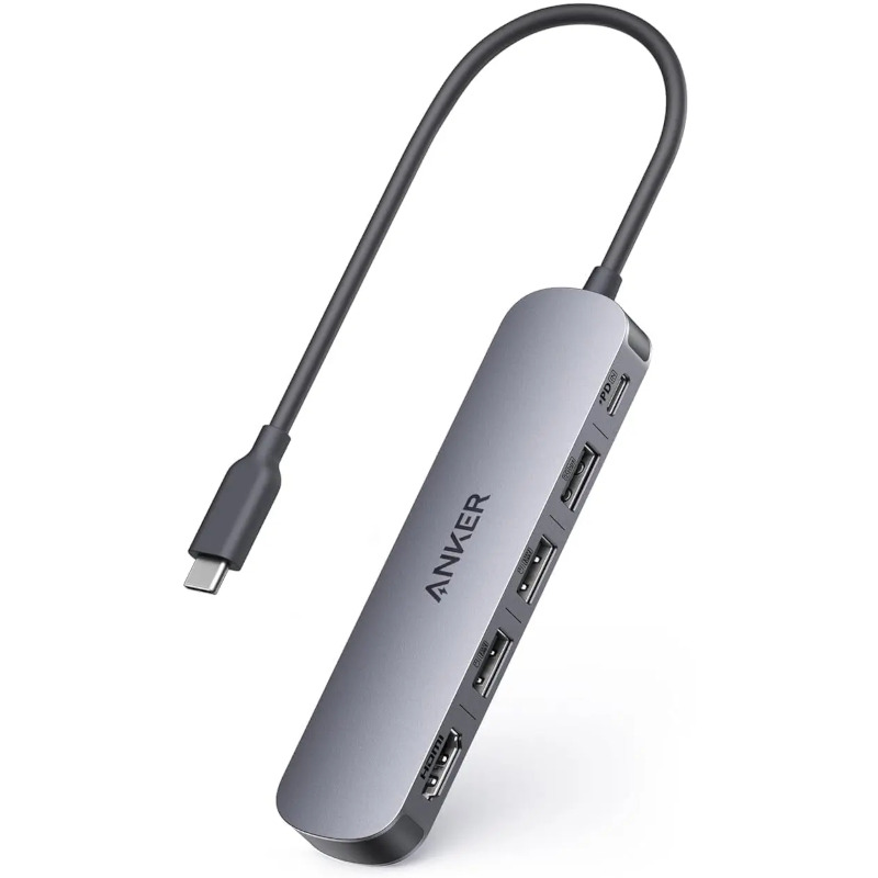 DOCKING Station Anker 5-in-1, porturi: 1 x USB-C, 3 x USB-A, 1 x HDMI 4K la 30Hz, PD 90W, conectare prin USB-C, gri, "A8357HA0" (timbru verde 0.18 lei - 0194644289133