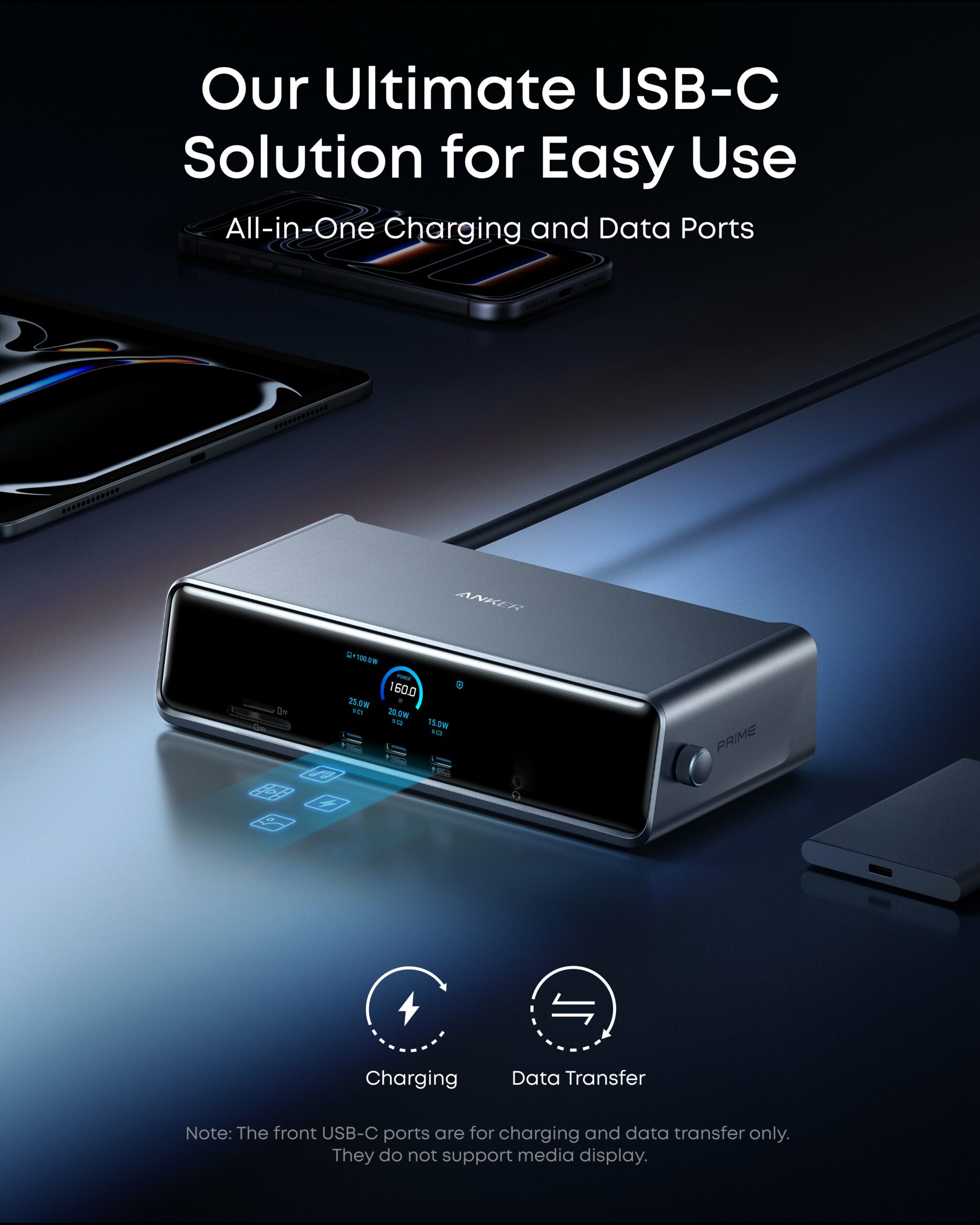 DOCKING Station Anker Prime 14-in-1, porturi: 3 x USB-C, 3 x USB-A, 2xHDMI, 1xDisplay port, RJ-45 2.5Gbps, SD,TF, afisaj digital, PD 140W, conectare prin USB-C, retea, gri, "A83B33A1" (timbru verde 0.18 lei - 0194644291846 - imagine 6