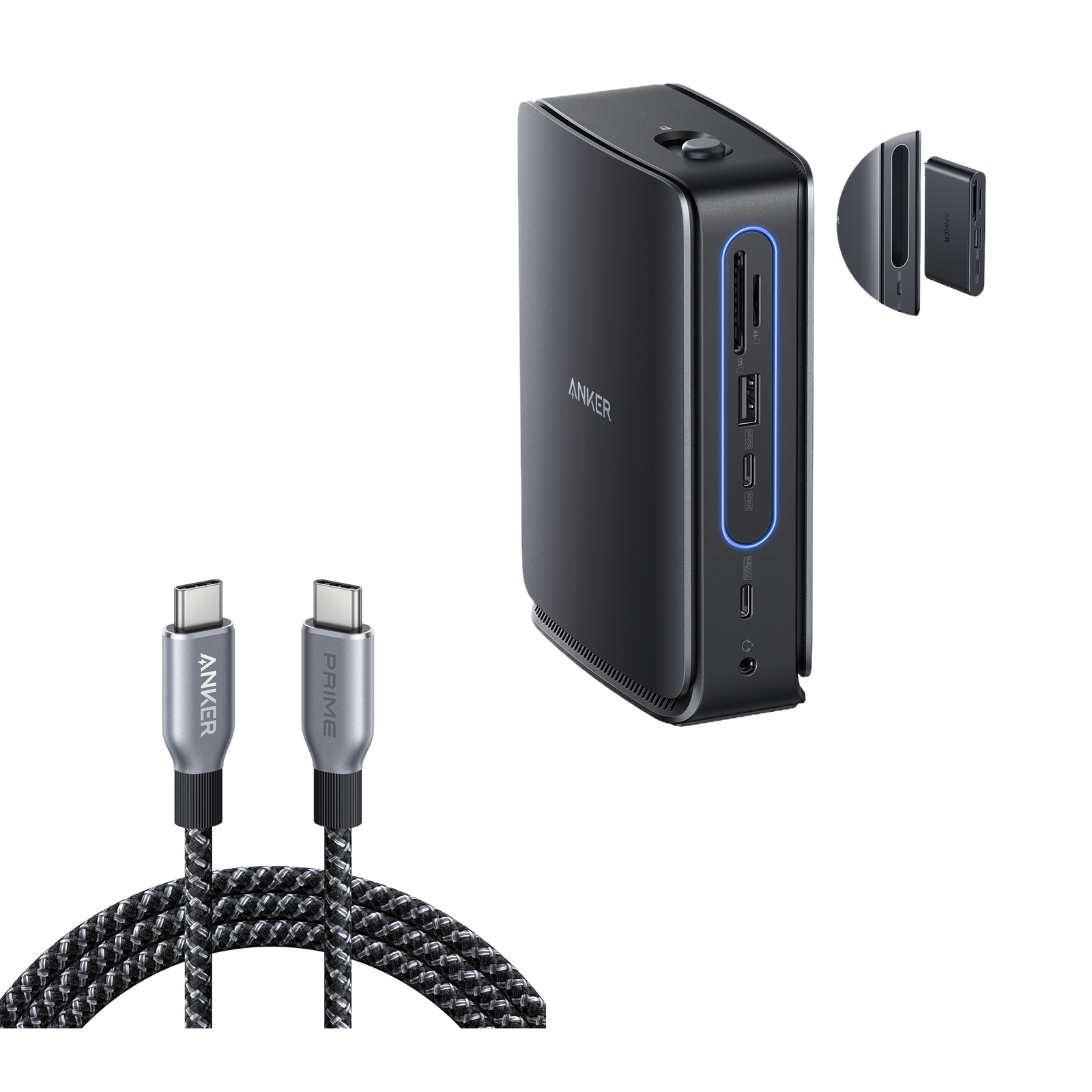 DOCKING Station Anker Nano 13-in-1, porturi: 3 x USB-C, 3 x USB-A, 2xHDMI, 1xDisplay port, RJ-45 1Gbps, SD,TF, mini HUB 6-in-1 detasabil, conectare prin USB-C, retea, gri, "A83C3311" (timbru verde 0.18 lei - 0194644273842