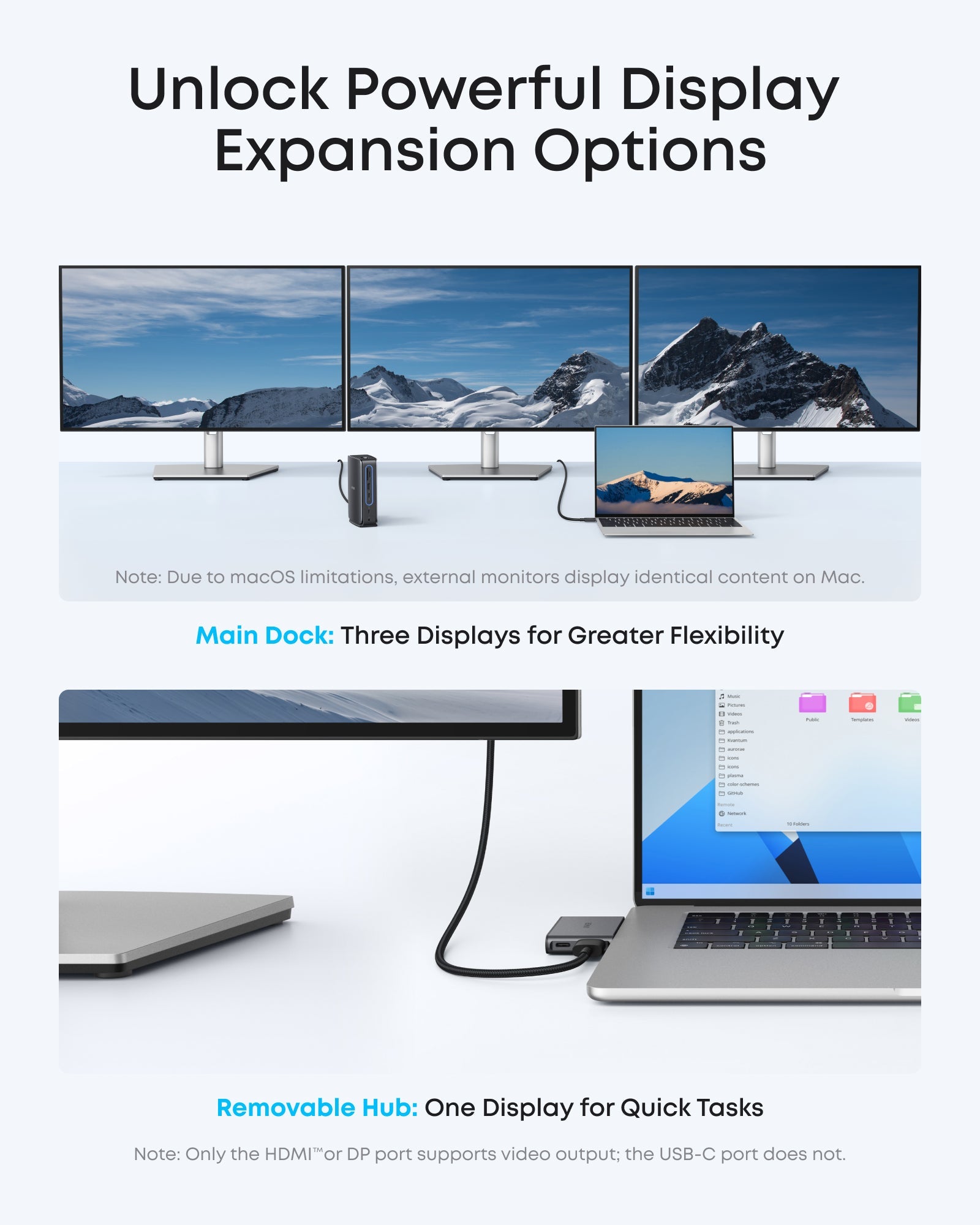 DOCKING Station Anker Nano 13-in-1, porturi: 3 x USB-C, 3 x USB-A, 2xHDMI, 1xDisplay port, RJ-45 1Gbps, SD,TF, mini HUB 6-in-1 detasabil, conectare prin USB-C, retea, gri, "A83C3311" (timbru verde 0.18 lei - 0194644273842 - imagine 3