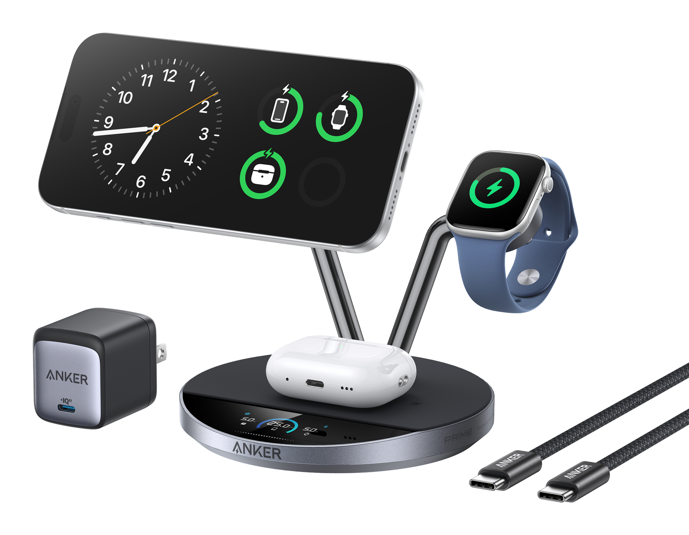 Alimentator retea Anker "Prime",Wireless Charging Station,3-in-1, MagGo, AirCool, Dock Stand, Negru "B25X7G11" (timbru verde 0.18 lei)-0194644268039 - imagine 2