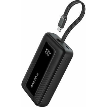 POWER BANK Anker "Zolo" 10.000 mAh, 30W, cablu USB-C incorporat, 2 x USB-C, 1 x USB-A, PD, QC, negru, "A1688H11" (timbru verde 0.98 lei) - 0194644201081