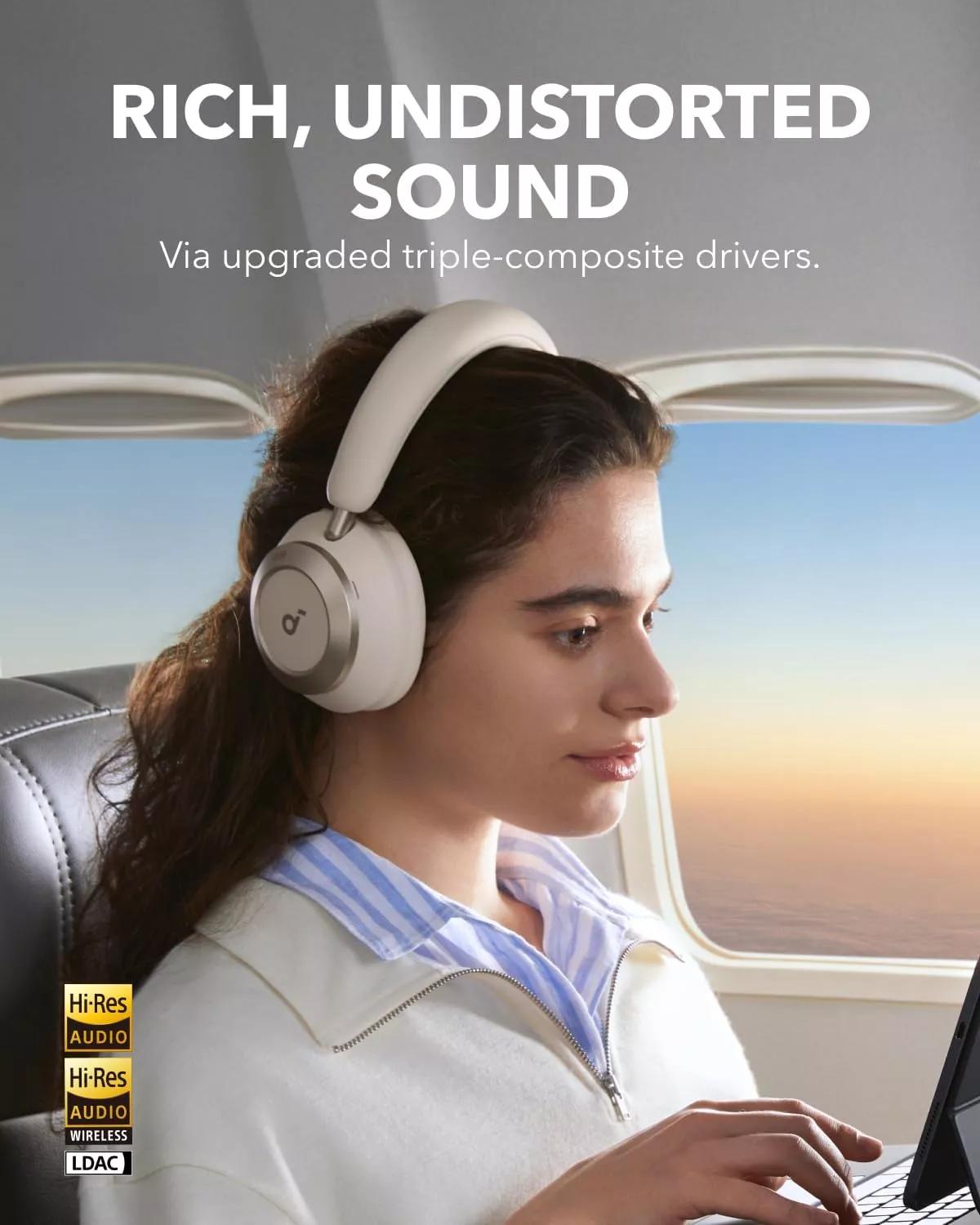 Casti Anker "Soundcore Space One Pro", Over-Ear, utilizare multimedia, Bluetooth 5.3, 4 x mic, durata baterie pana la 60 ore, pliabile, ANC, alb, "A3062G21" (timbru verde 0.18 lei) - 0194644186838 - imagine 2