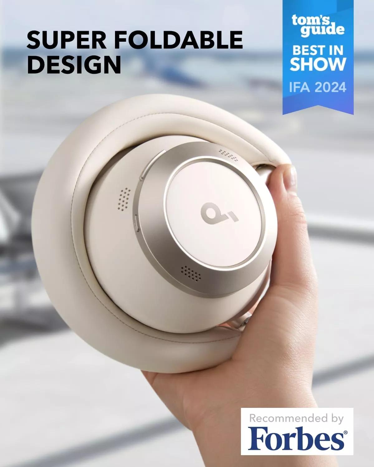 Casti Anker "Soundcore Space One Pro", Over-Ear, utilizare multimedia, Bluetooth 5.3, 4 x mic, durata baterie pana la 60 ore, pliabile, ANC, alb, "A3062G21" (timbru verde 0.18 lei) - 0194644186838 - imagine 3