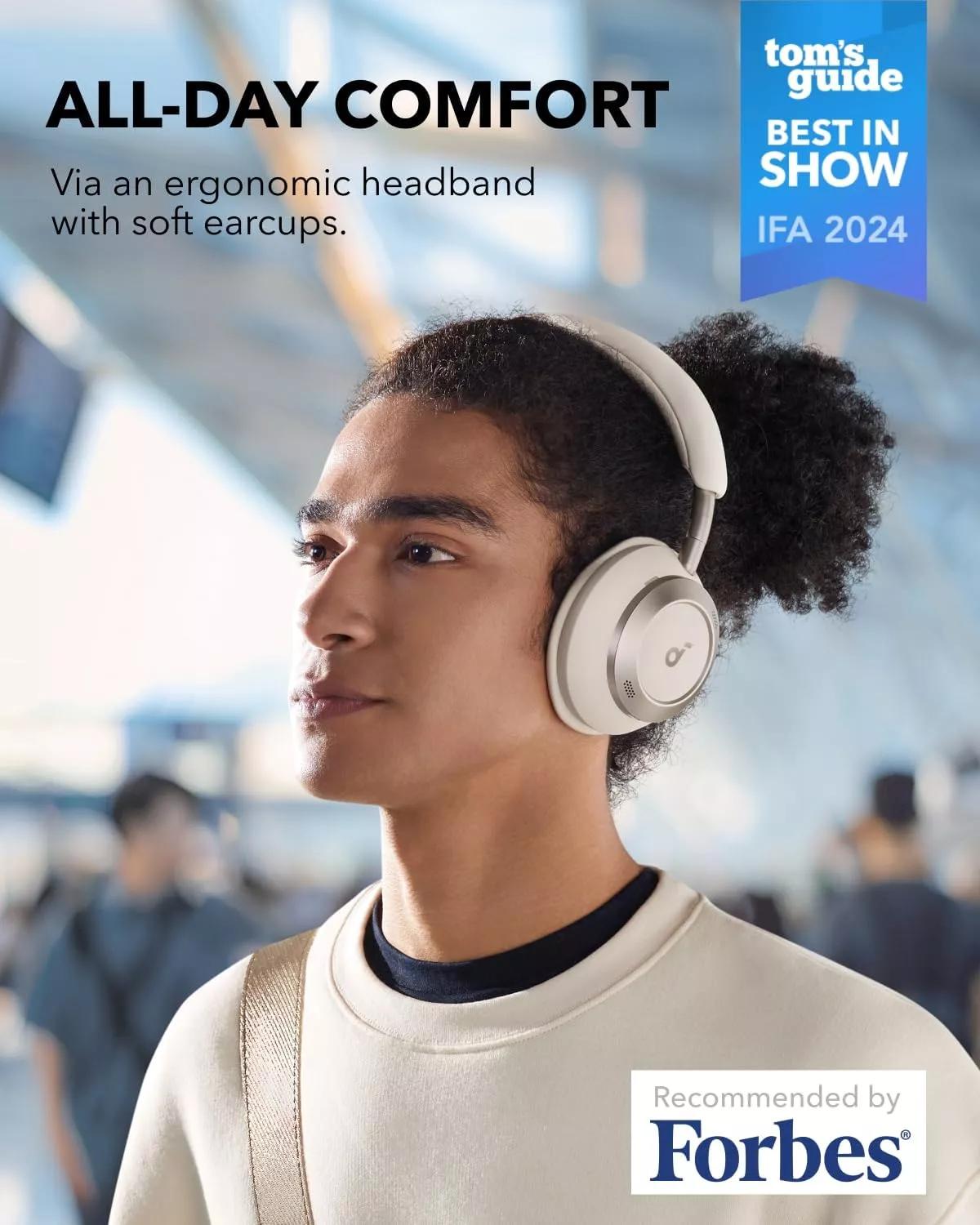 Casti Anker "Soundcore Space One Pro", Over-Ear, utilizare multimedia, Bluetooth 5.3, 4 x mic, durata baterie pana la 60 ore, pliabile, ANC, alb, "A3062G21" (timbru verde 0.18 lei) - 0194644186838 - imagine 6