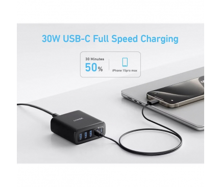 Alimentator retea Anker, max. 30W/port, 3 x USB-C, 3 x USB-A, negru, "A2154G11" (timbru verde 0.18 lei) - 0194644173500 - imagine 6