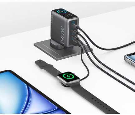 Alimentator retea Anker, 140W, fast charge, 3 x USB-C, 1 x USB-A, incarcare simultana 2 porturi 140W, afisaj LED, PD, gri, "B2697GZ1" (timbru verde 0.18 lei) - 0194644289614 - imagine 2