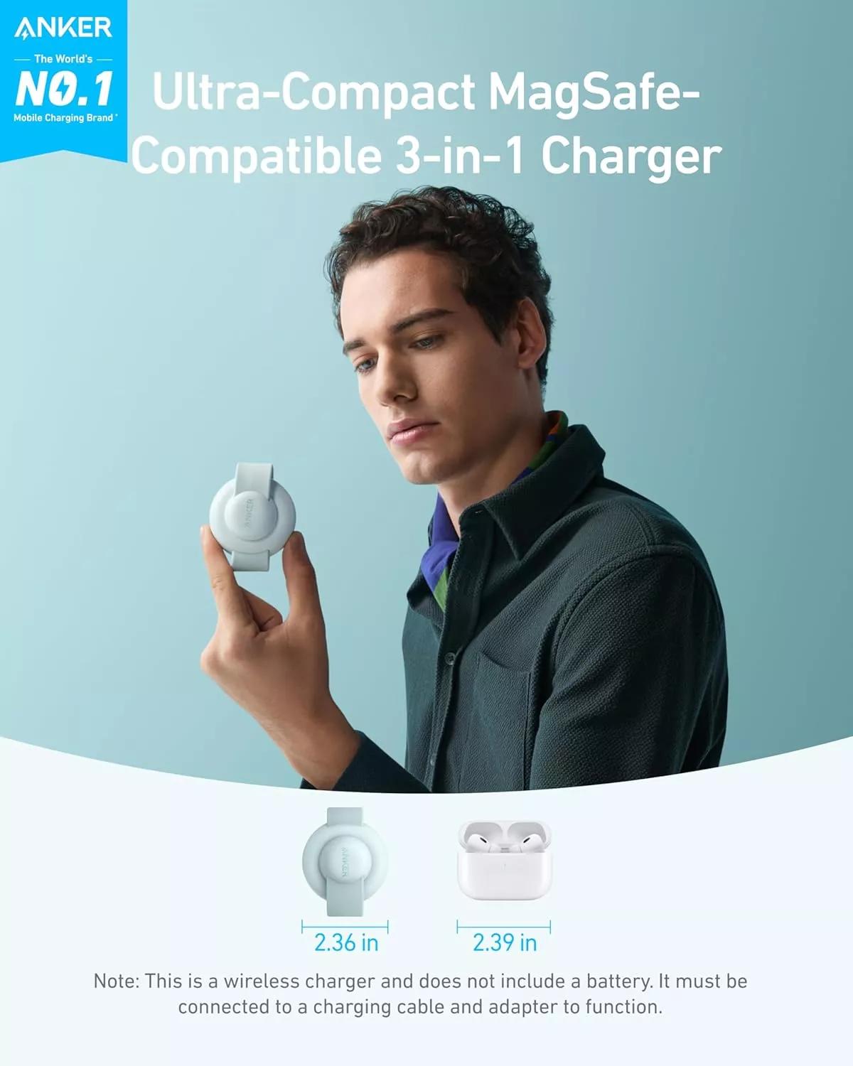Stand cu incarcare wireless 3 in 1 Anker, MagGo 3-in-1, 15W, portabil, pliabil, fast charge, pentru iPhone seriile 12-16, Apple Watch, AirPods, 1 x USB-C incarcare, verde, "B25M8H61" (timbru verde 0.18 lei) - 0194644286712 - imagine 5