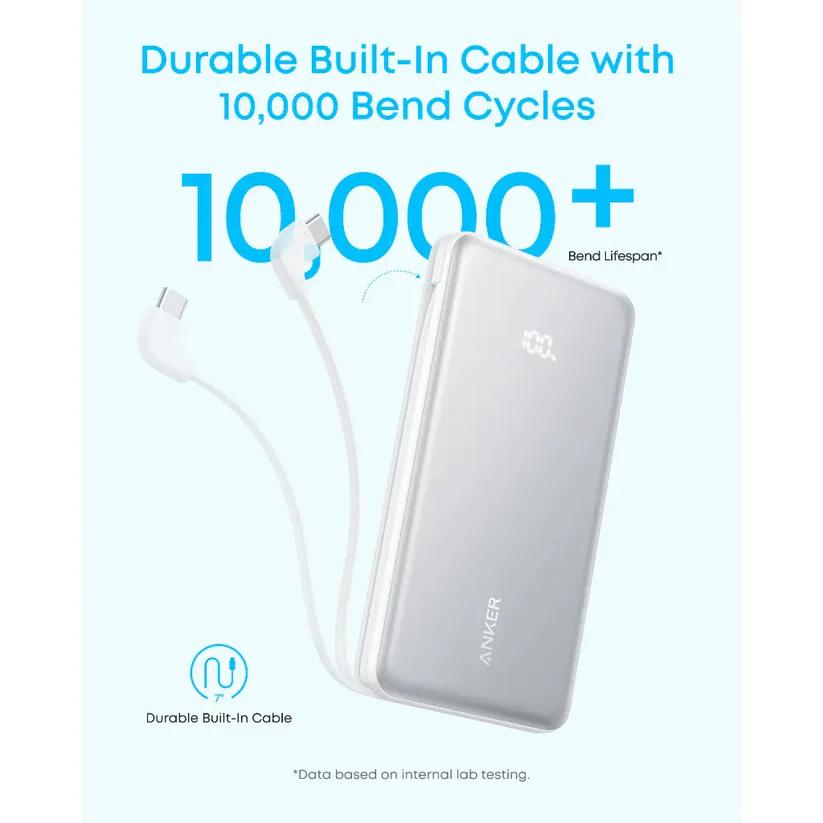 POWER BANK Anker 10.000 mAh, 22.5W Fast charge, 1 x USB-C, 1 x USB-A, afisaj electronic, cablu USB-C inclus, 229, alb, "A110DH21" (timbru verde 0.98 lei) - 194644276560 - imagine 2